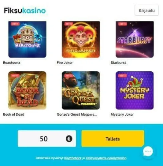 Fiksukasino pelit mobiilisti