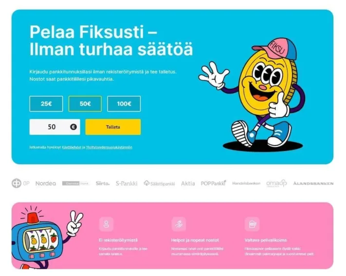 Fiksukasino kuvankaappaus etusivusta