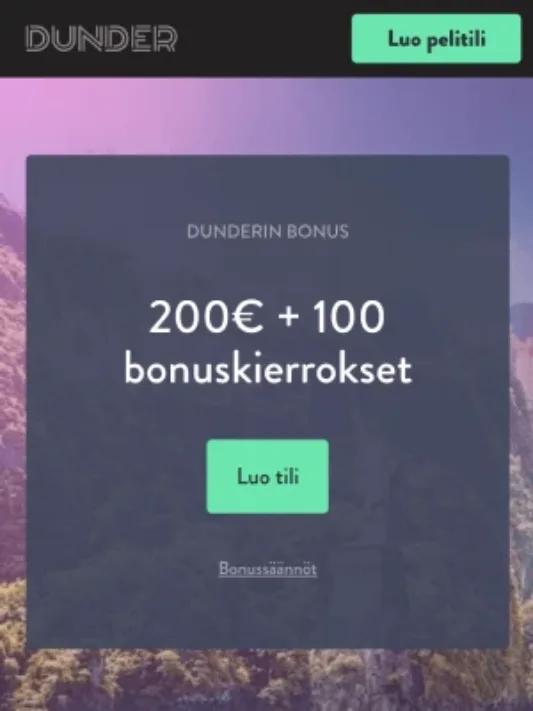 Dunder Casino etusivu mobiilisti