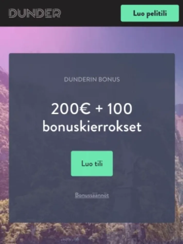 Dunder Casino etusivu mobiilisti