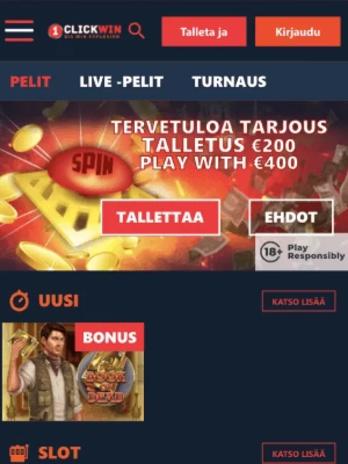 1ClickWin Casinon pelit mobiilisti