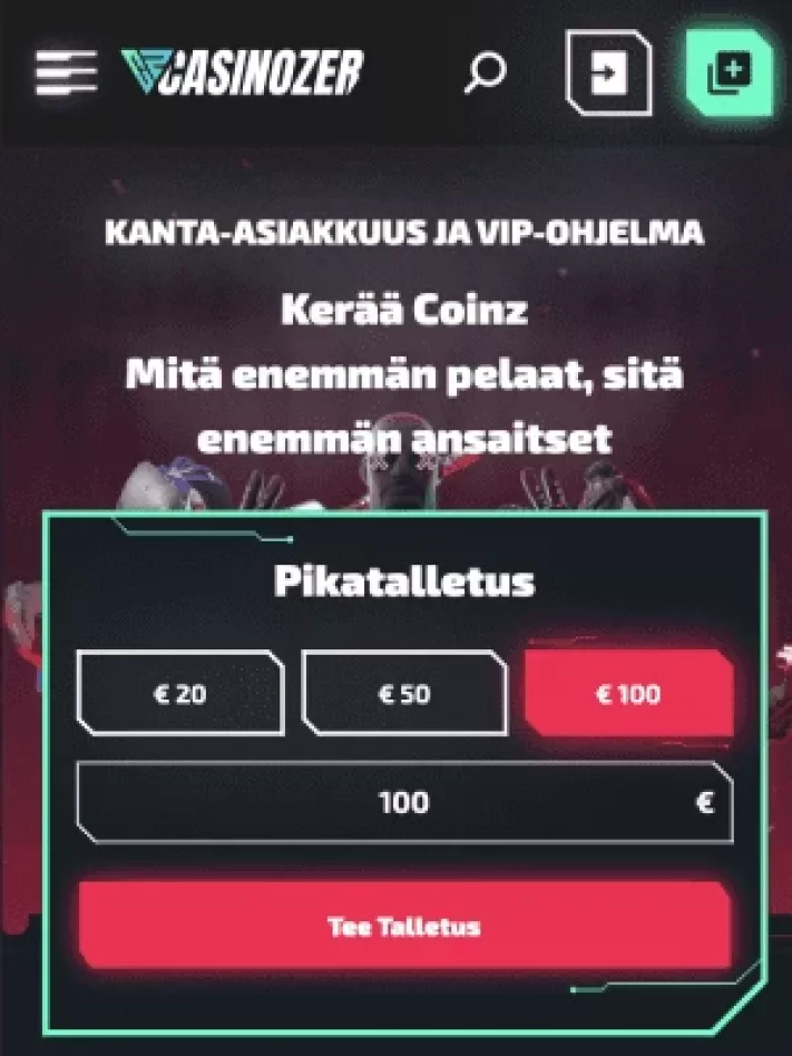 Casinozer Casinon etusivu mobiilisti