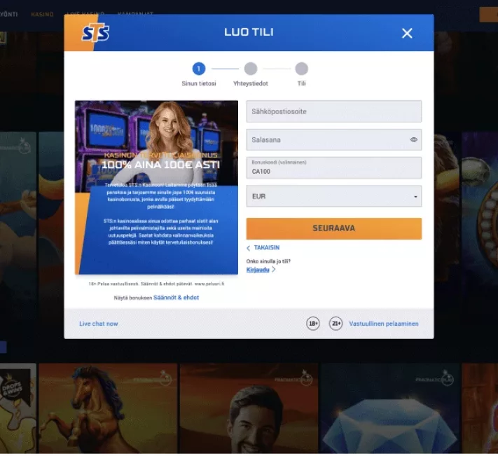 STS Casinolle rekisteröityminen