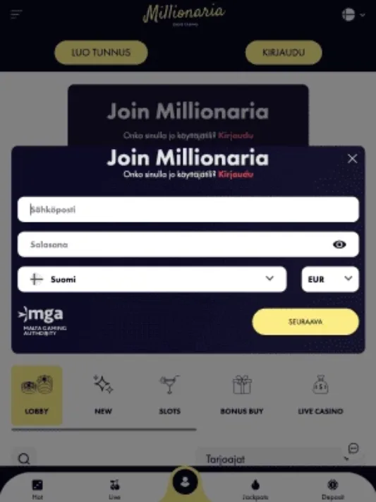 Millionaria Casinolle rekisteröityminen mobiilisti