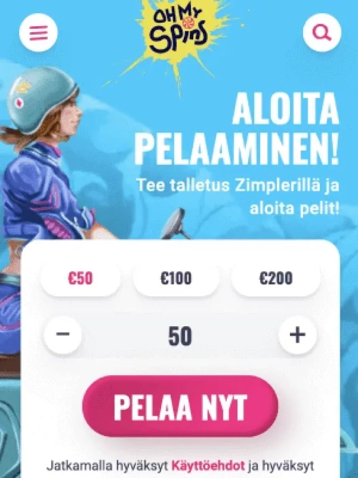 OhMySpins Casinon etusivu mobiilisti