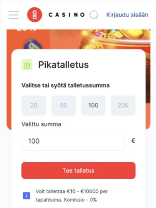 Oxi Casinon etusivu mobiilisti