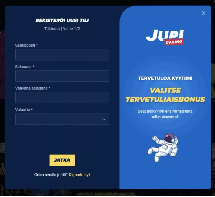 Jupi Casinolle rekisteröityminen