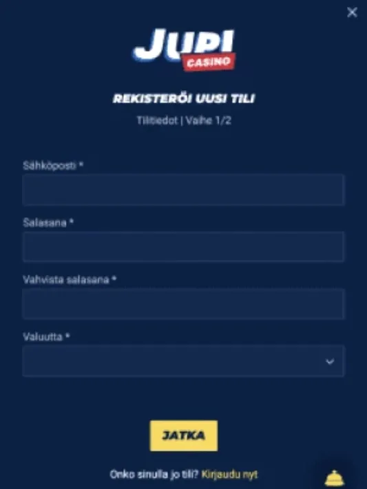 Jupi Casinolle rekisteröityminen mobiilisti