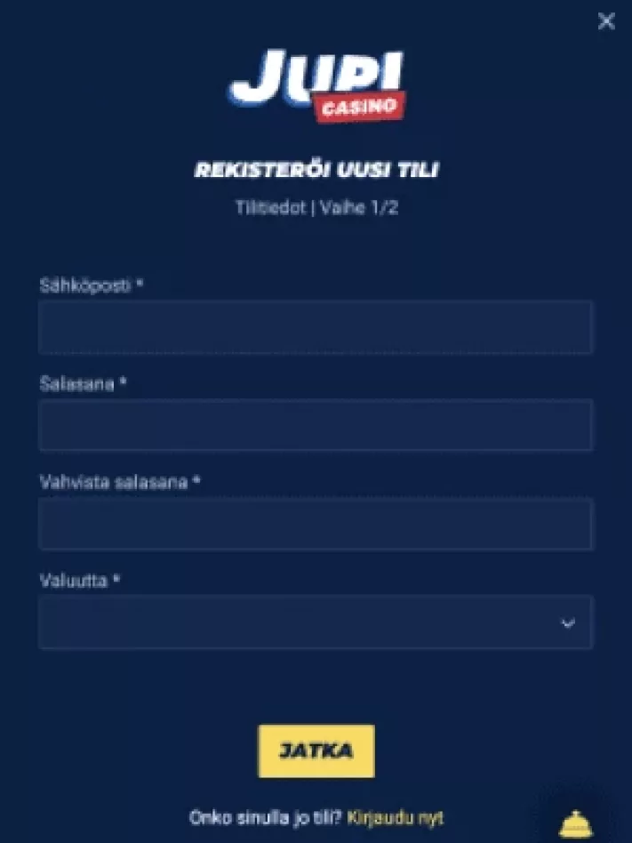 Jupi Casinolle rekisteröityminen mobiilisti