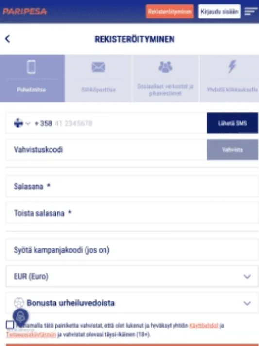 Paripesa Casinolle rekisteröityminen mobiilisti