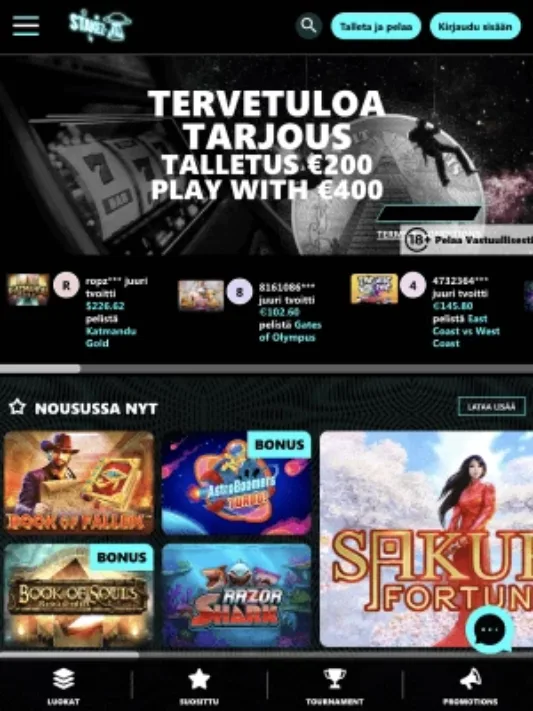 Stakezon Casinon etusivu mobiilisti