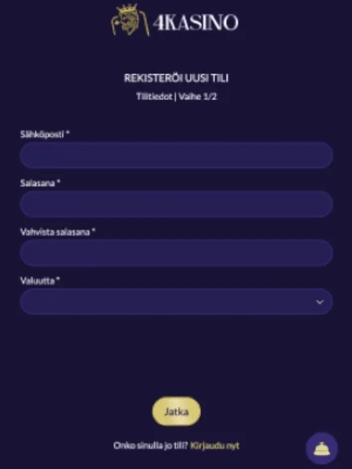 4Kasinolle rekisteröityminen mobiilisti
