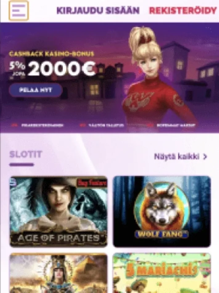 Diva's Luck Casinon etusivu mobiilisti