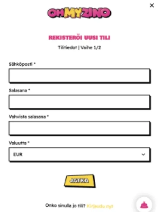 OhMyZino Casinolle rekisteröityminen mobiilisti