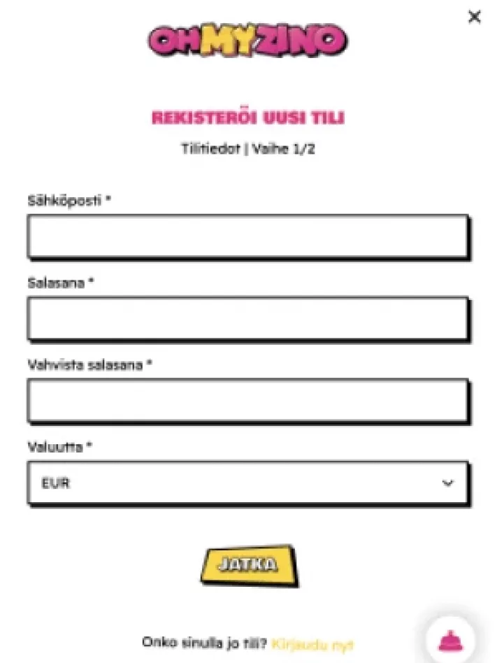 OhMyZino Casinolle rekisteröityminen mobiilisti