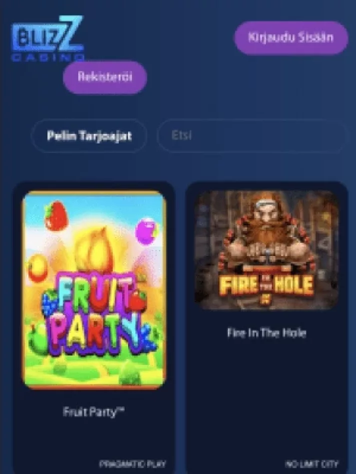 Blizz Casinon etusivu mobiilisti