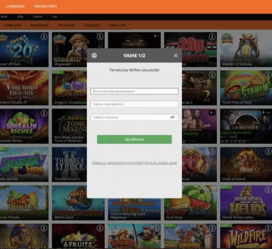 Mr Rex Casinolle rekisteröityminen