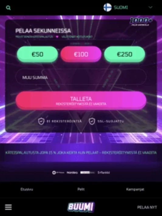 Buumi Casinon etusivu mobiilisti