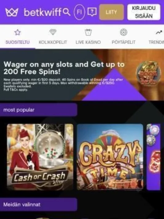 Betkwiff Casinon pelit mobiilisti