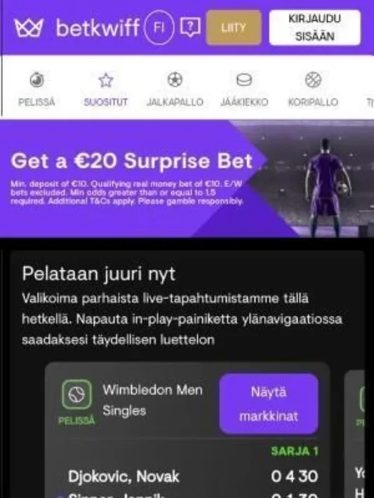 Betkwiff Casinon etusivu mobiilisti