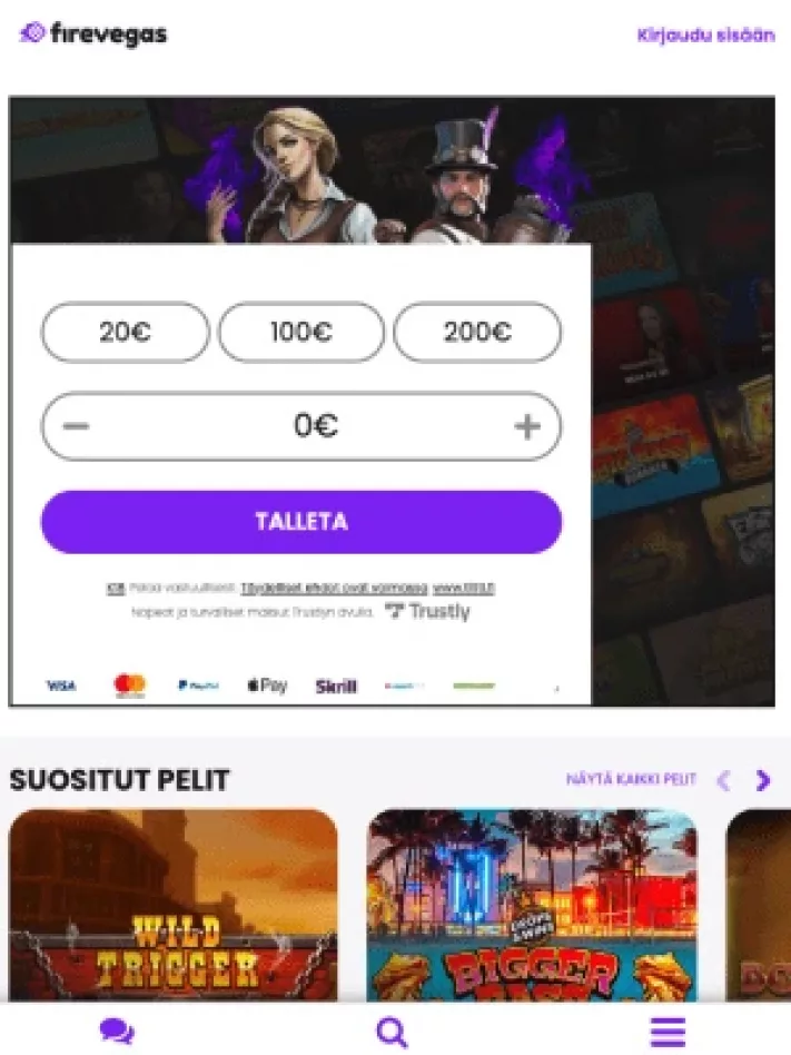 FireVegas Casinon etusivu mobiilisti, kuvankaappaus
