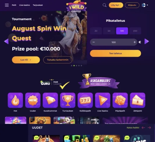 iWild Casinon etusivu, kuvankaappaus