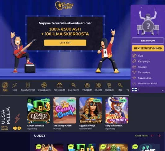 Rolling Slots Casino arvostelun kuvankaappaus, kasinon etusivu