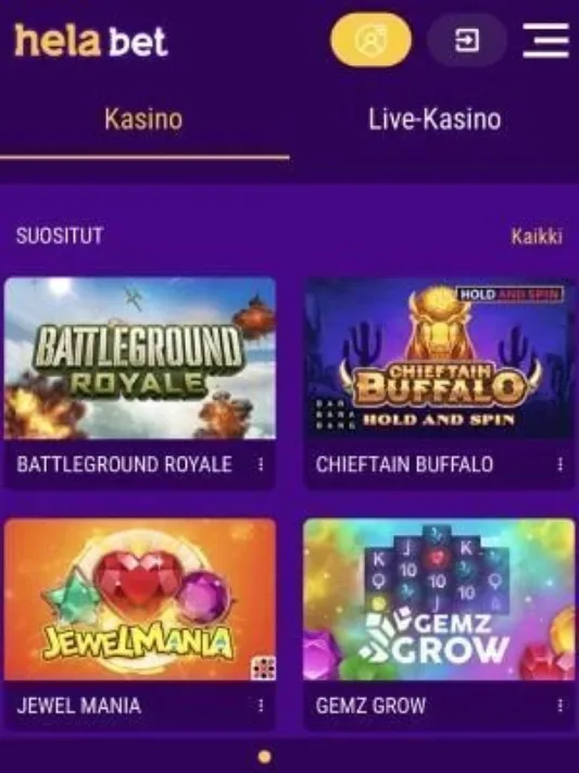 Kuvankaappaus Helabet Casinon peleistä mobiilisti