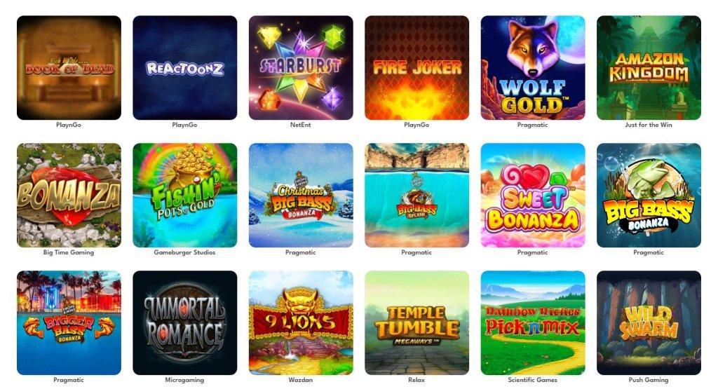 Suositut peliautomaatit netissä, kuvankaappaus 18 suositun pelin kuvakkeista