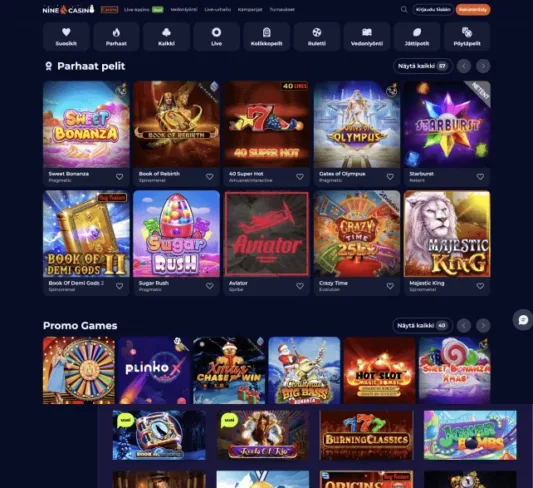 Nine Casino kuvankaappaus peleistä