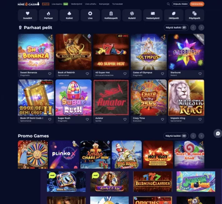 Nine Casino kuvankaappaus peleistä