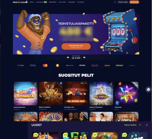 Nine Casino kuvankaappaus etusivusta