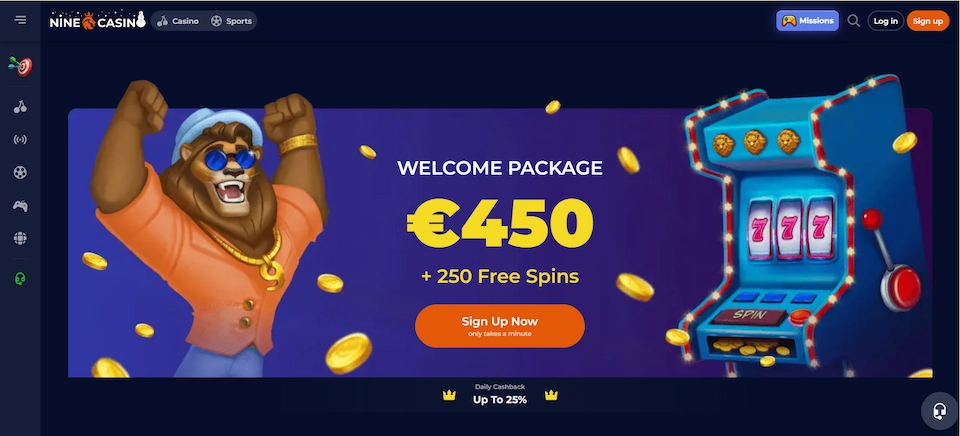 nine casino landing page