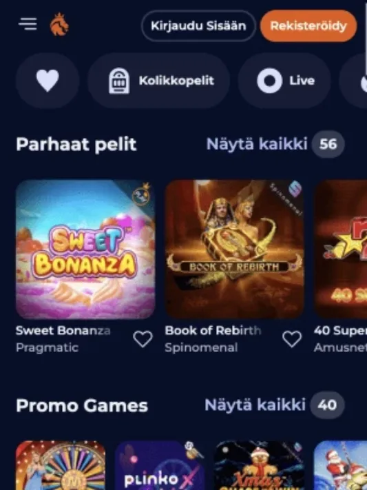 Nine Casino kuvankaappaus peleistä mobiilisti