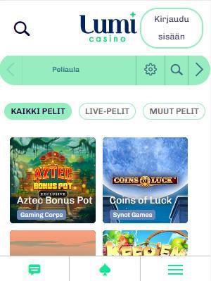 Kuvankaappaus Lumi Casinon peleistä mobiilisti