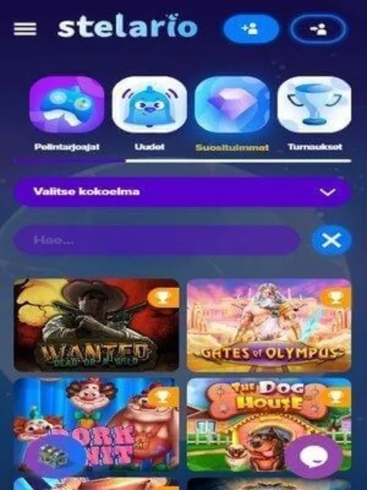 Kuvankaappaus Stelario Casinon peleistä mobiilisti