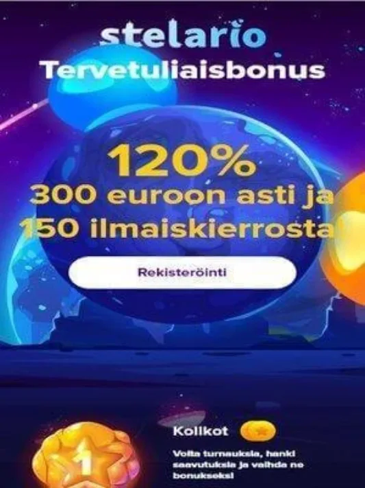 Kuvankaappaus Stelario Casinon etusivusta mobiilisti