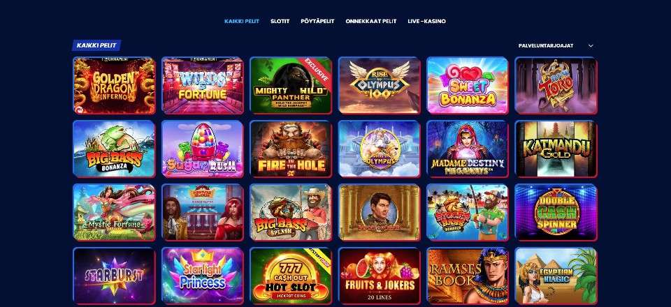 Kuvankaappaus BetNFlix Casinon peliaulasta, esillä valikot ja 24 peliautomaatin kuvakkeet