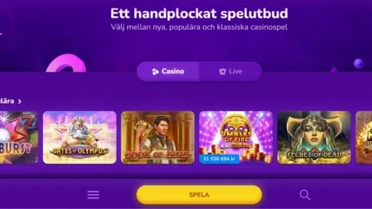 Spelautomater på en lila bakgrund och en gul knapp