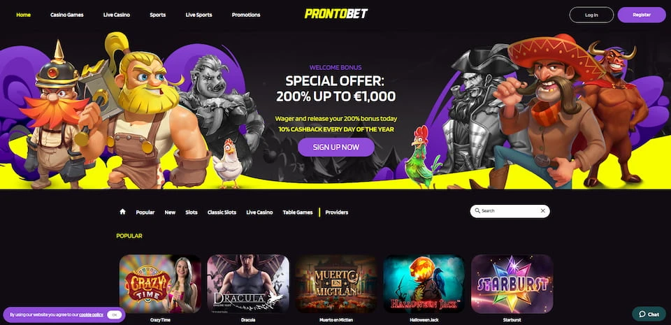 ProntoBet casino homepage