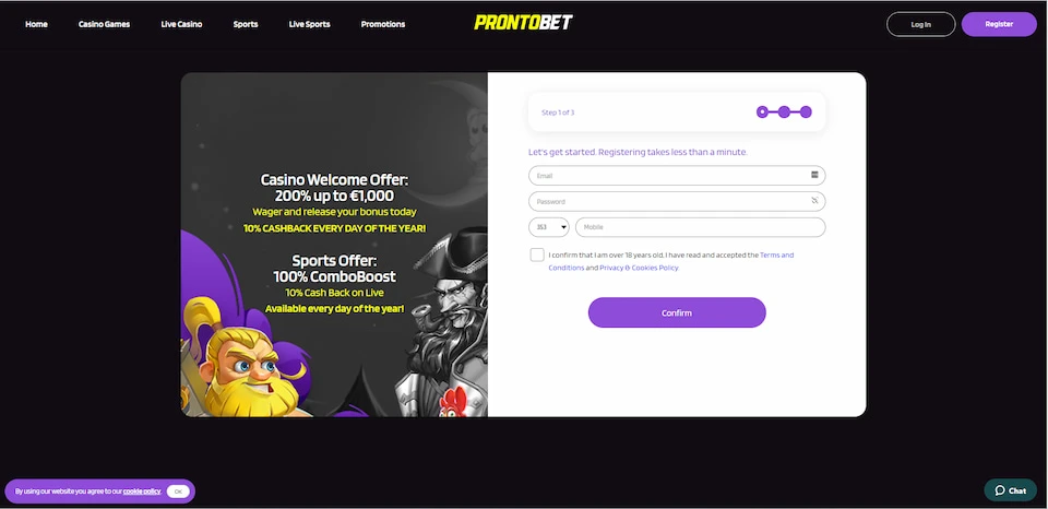 prontobet registration form