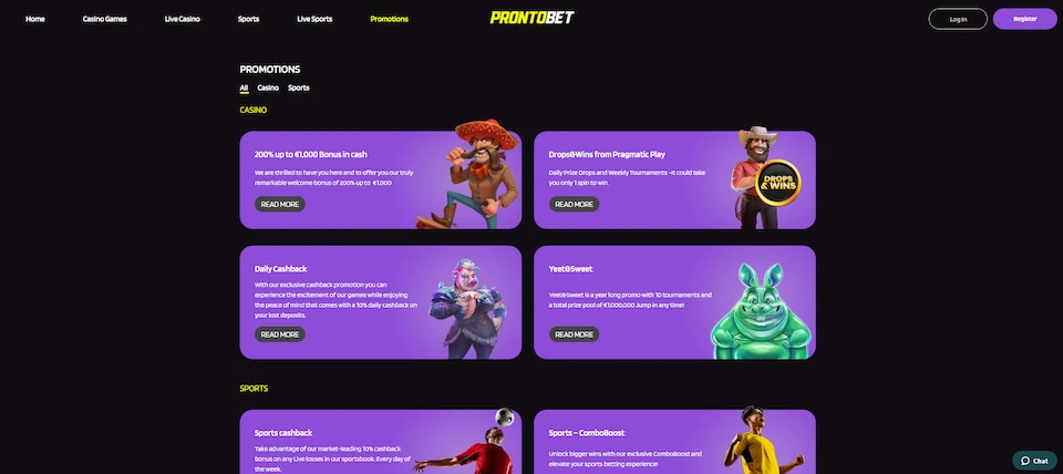 prontobet casino and sports bonuses