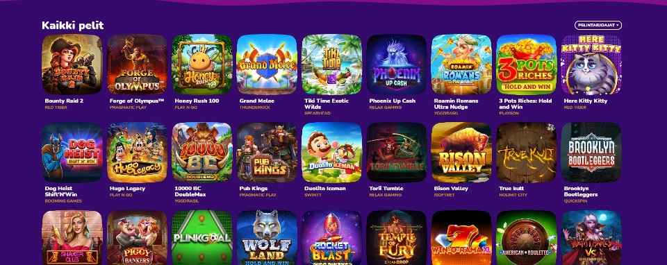 Kuvankaappaus Payoutz Casinon peliaulasta, esillä ja 27 peliautomaatin kuvakkeet
