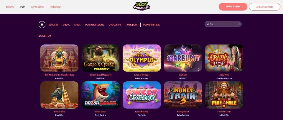 Kuvankaappaus Slotparadise Casinon peliaulasta