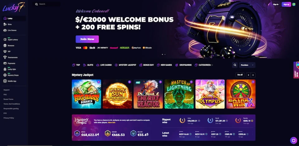 lucky7even casino homepage