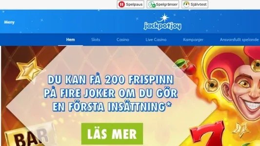 En clown och en guldstjärna och BAR-symbol och grön knapp hos JackpotJoy casino