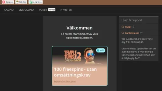 Svart registreringsfönster med en kille som har på sig blåa solglasögon hos Stospelare casino