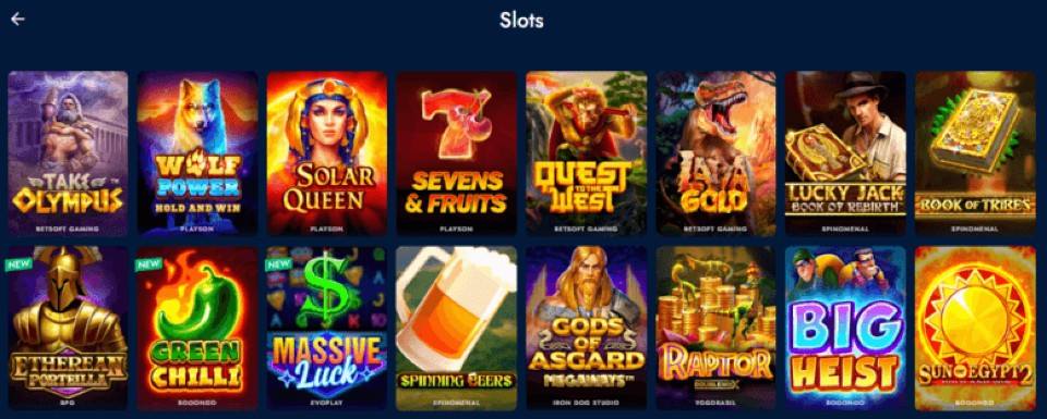 Kuvankaappaus BlueChip Casinon peliaulasta, esillä 16 peliautomaatin kuvakkeet