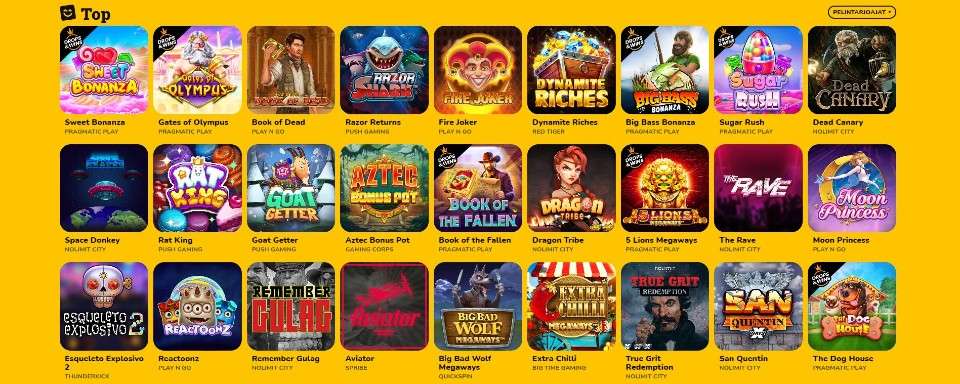 Kuvankaappaus Happy Slots Casinon peliaulasta, esillä 27 peliautomaatinkuvakkeet