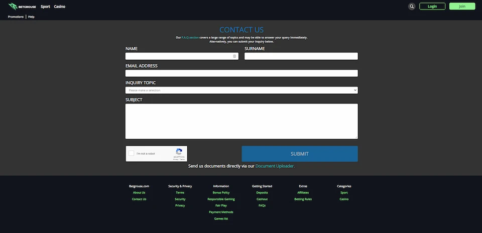 betgrouse contact form